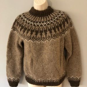 Hand Knit Brown tones fair isles,  Icelandic, Fisherman’s pullover sweater Small